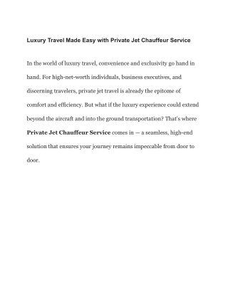 Luxury Travel Made Easy with Private Jet Chauffeur Service