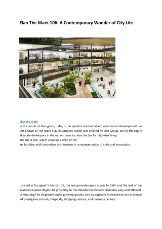 Elan The Mark Sector 106 Gurgaon – A Premier Commercial Destination