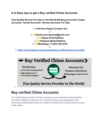 It is Easy way to get a Buy verified Chime Accounts