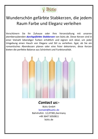 Wunderschön gefärbte Stabkerzen, die jedem Raum Farbe und Eleganz verleihen