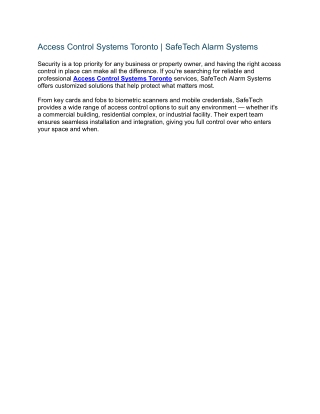 access control systems toronto safetech alarm