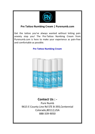 Pre Tattoo Numbing Cream Purenumb.com