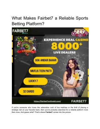 What Makes Fairbet7 a Reliable Sports Betting Platform_