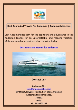 Best Tours And Travels For Andaman Andamanbliss.com