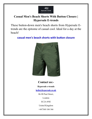 Casual Men's Beach Shorts With Button Closure Hypersale E-trends