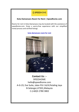Kota Damansara Room For Rent Speedhome.com