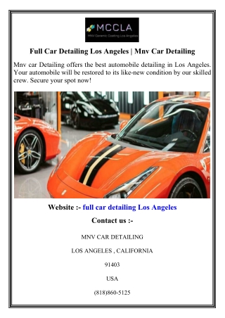 Full Car Detailing Los Angeles   Mnv Car Detailing