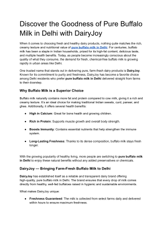 Discover the Goodness of Pure Buffalo Milk in Delhi with DairyJoy