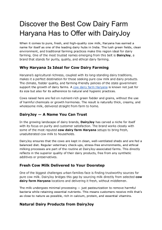 Discover the Best Cow Dairy Farm Haryana Has to Offer with DairyJoy