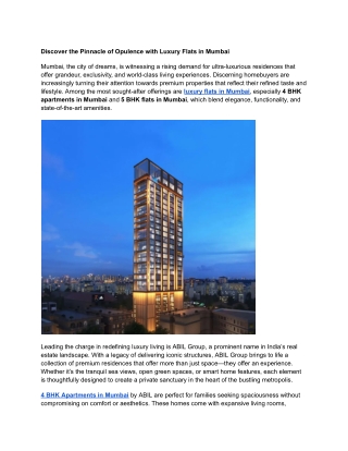 Discover the Pinnacle of Opulence with Luxury Flats in Mumbai