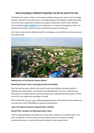 How Investing In Mohali Properties Can Be An Asset For You