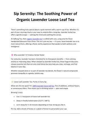 Organic Lavender Loose Leaf Tea | Calming Lavender Herbal Tea Blends