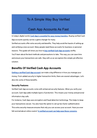 To A Simple Way Buy Verified Cash App Accounts As Fast