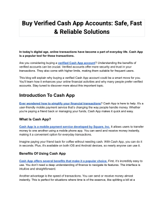 Buy Verified Cash App Accounts Safe, Fast & Reliable Solution