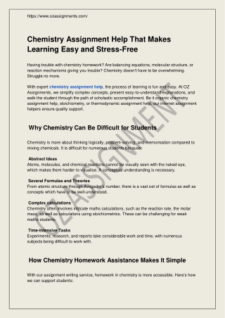 Chemistry Assignment Help