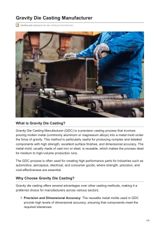 Gravity Die Casting Manufacturer in Ahmedabad
