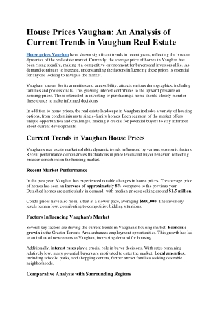 House Prices Vaughan An Analysis of Current Trends in Vaughan Real Estate