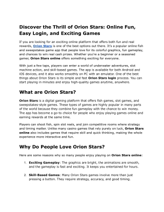 Discover the Thrill of Orion Stars_ Online Fun, Easy Login, and Exciting Games