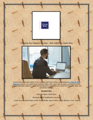 Company Due Diligence Services – Risk Insights by Cedar Rose
