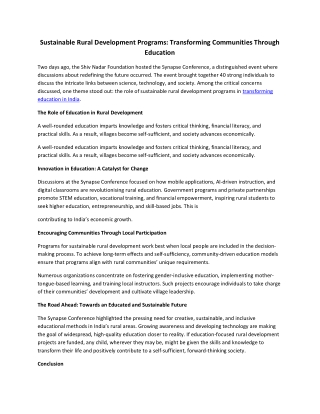 Sustainable Rural Development Programs - Transforming Communities Through Education