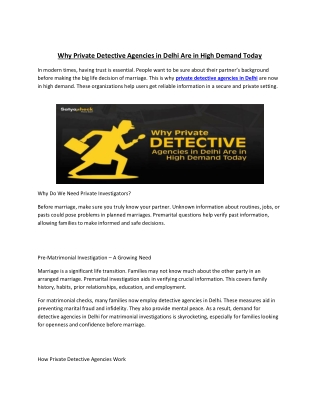 Why Private Detective Agencies in Delhi Are in High Demand Today