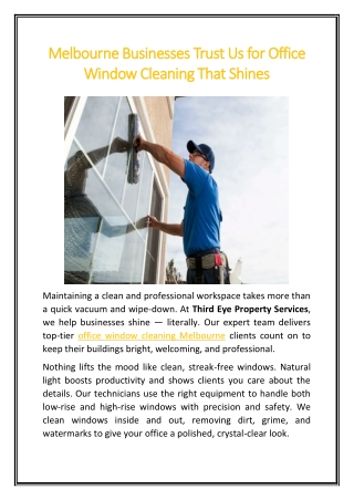 Melbourne Businesses Trust Us for Office Window Cleaning That Shines