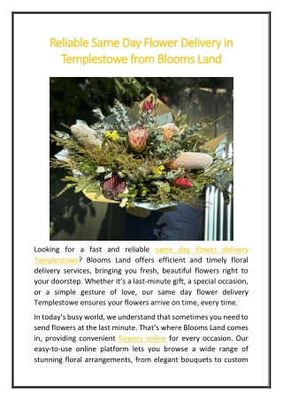 Reliable Same Day Flower Delivery in Templestowe from Blooms Land