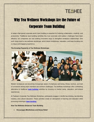 Why Tea Wellness Workshops Are the Future of Corporate Team Building
