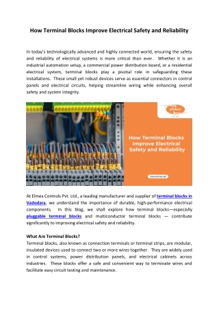 How Terminal Blocks Improve Electrical Safety and Reliability