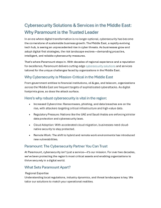 Cybersecurity Solutions & Services in the Middle East Why Paramount is the Trusted Leader