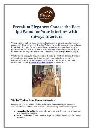 Trusted Ipe Wood Importer in Delhi for Premium Projects