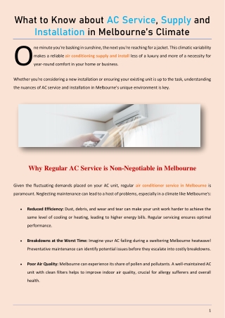 What to Know about AC Service, Supply and Installation in Melbourne’s Climate