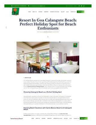 Resort In Goa Calangute Beach Perfect Holiday Spot for Beach Enthusiasts