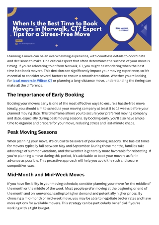 When Should You Book Movers in Norwalk CT Timing Tips for Your Move