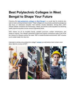 Best Polytechnic Colleges in West Bengal to Shape Your Future