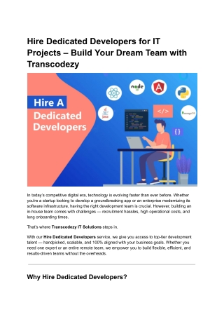 hire dedicated developers for it projects build
