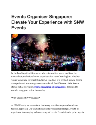 SNW Events - Professional Events Organiser in Singapore