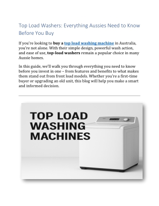 Top Load Washing Machines: The Ultimate Guide for Aussie Households
