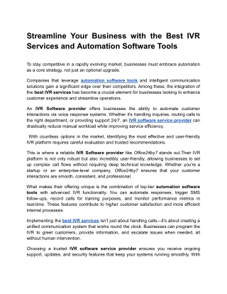 Streamline Your Business with the Best IVR Services and Automation Software Tools