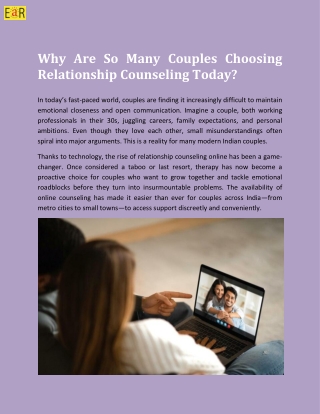 Why Are So Many Couples Choosing Relationship Counseling Today