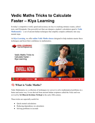 Vedic Maths Tricks to Calculate Faster – Kiya Learning
