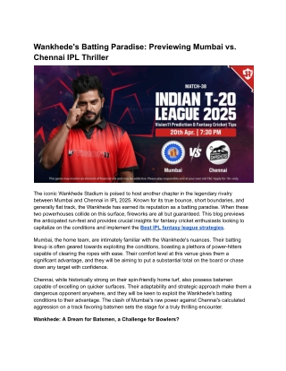 Wankhede's Batting Paradise_ Previewing Mumbai vs. Chennai IPL Thriller