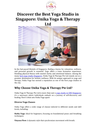Discover the Best Yoga Studio in Singapore Unika Yoga & Therapy Ltd