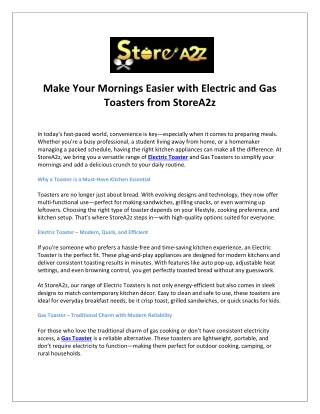 Make Your Mornings Easier with Electric and Gas Toasters from StoreA2z