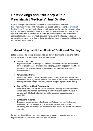 Cost Savings and Efficiency with a Psychiatrist Medical Virtual Scribe