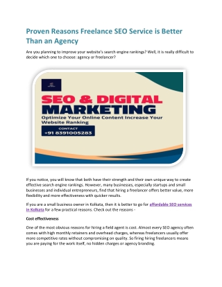 Proven Reasons Freelance SEO Service is Better Than an Agency