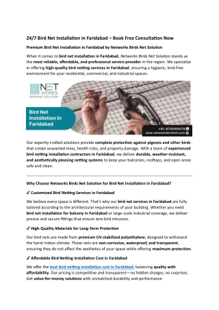 24 7 bird net installation in faridabad book free