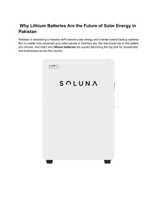 Lithium Batteries Are the Future of Solar Energy in Pakistan