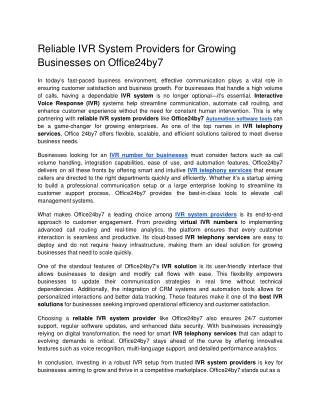 Reliable IVR System Providers for Growing Businesses on Office24by7.docx Google Docs