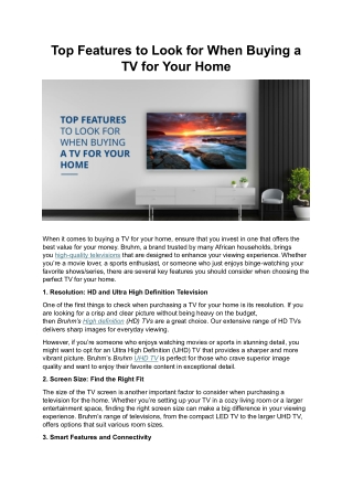 Top Features to Look for When Buying a TV for Your Home
